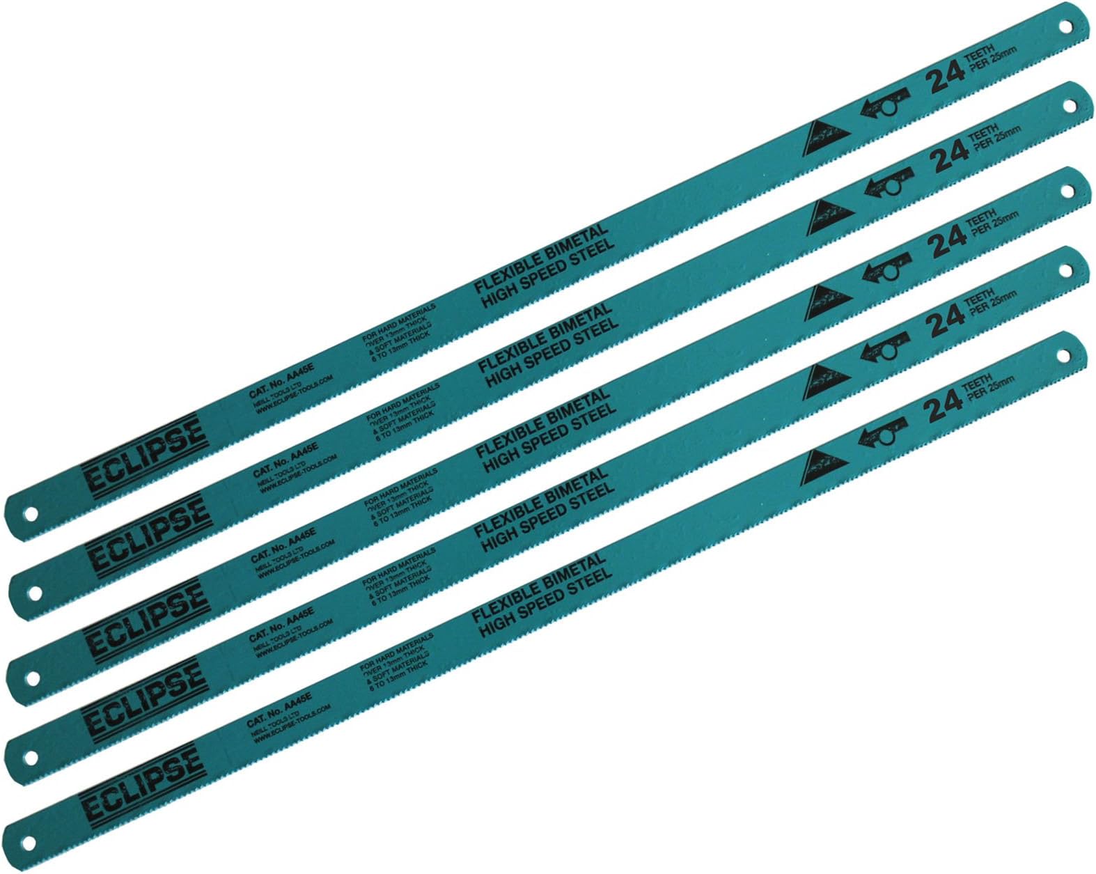 5 x Eclipse Plus 30 Hacksaw Blades 24 TPI BiMetal Flexible High Speed