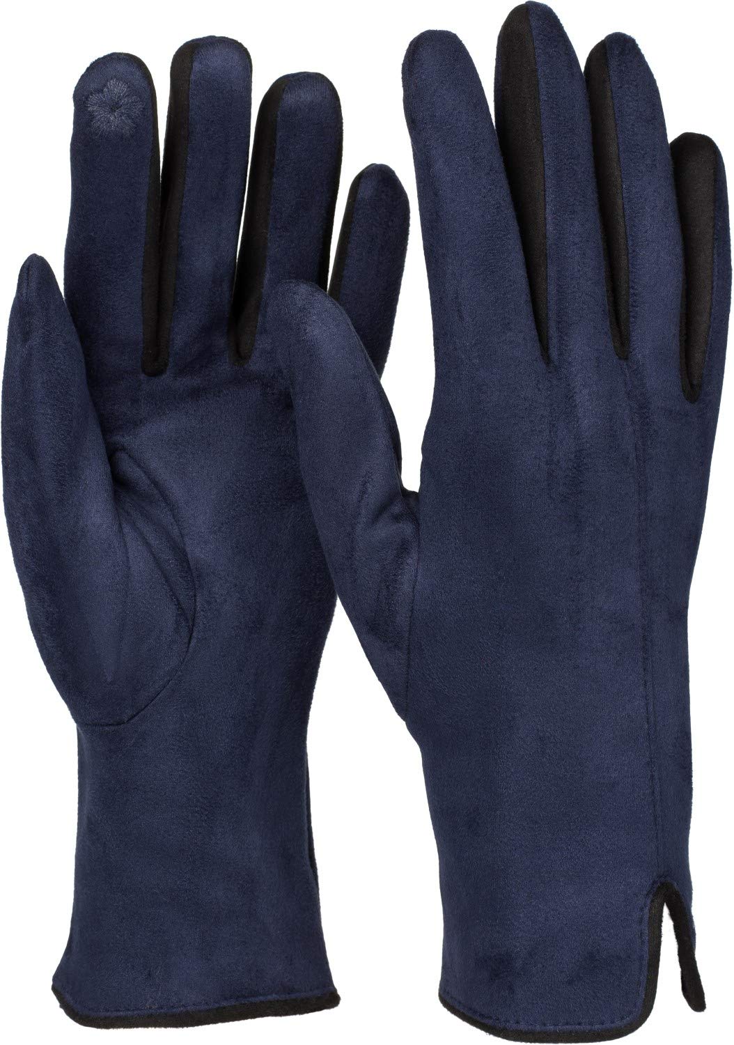styleBREAKER Women's Touchscreen Gloves with Color Contrast and Fleece Lining, Warm Thermal Finger Gloves, Winter 09010030, Colour:Dark Blue
