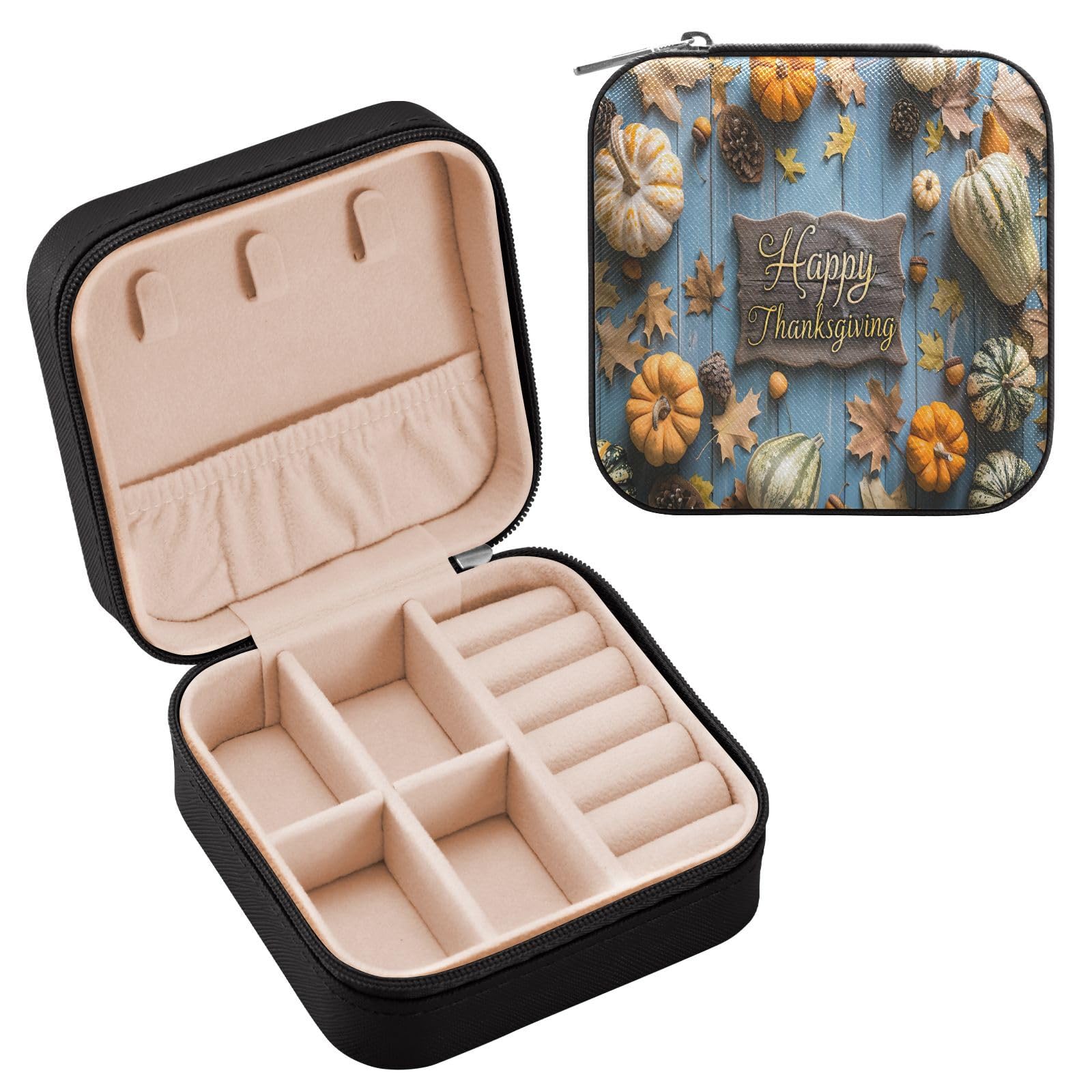 YETTASBIN Happy Thanksgiving Jewelry Box for Teens Girls Women Birthday Christmas Gift Portable PU Leather Jewelry Storage Box