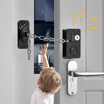 Child Door Lock with Abnormal Alarm, Door Locks for Kids Safety, for Door Monkey, Child Proof Door Lock, Drawers and Child Safety Cabinet Locks, 3M Adhesive No Drilling Black