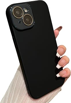 Caseative for iPhone 15 Case,Solid Color Full Camera Lens Protection Compatible with iPhone Case Black,iPhone 15