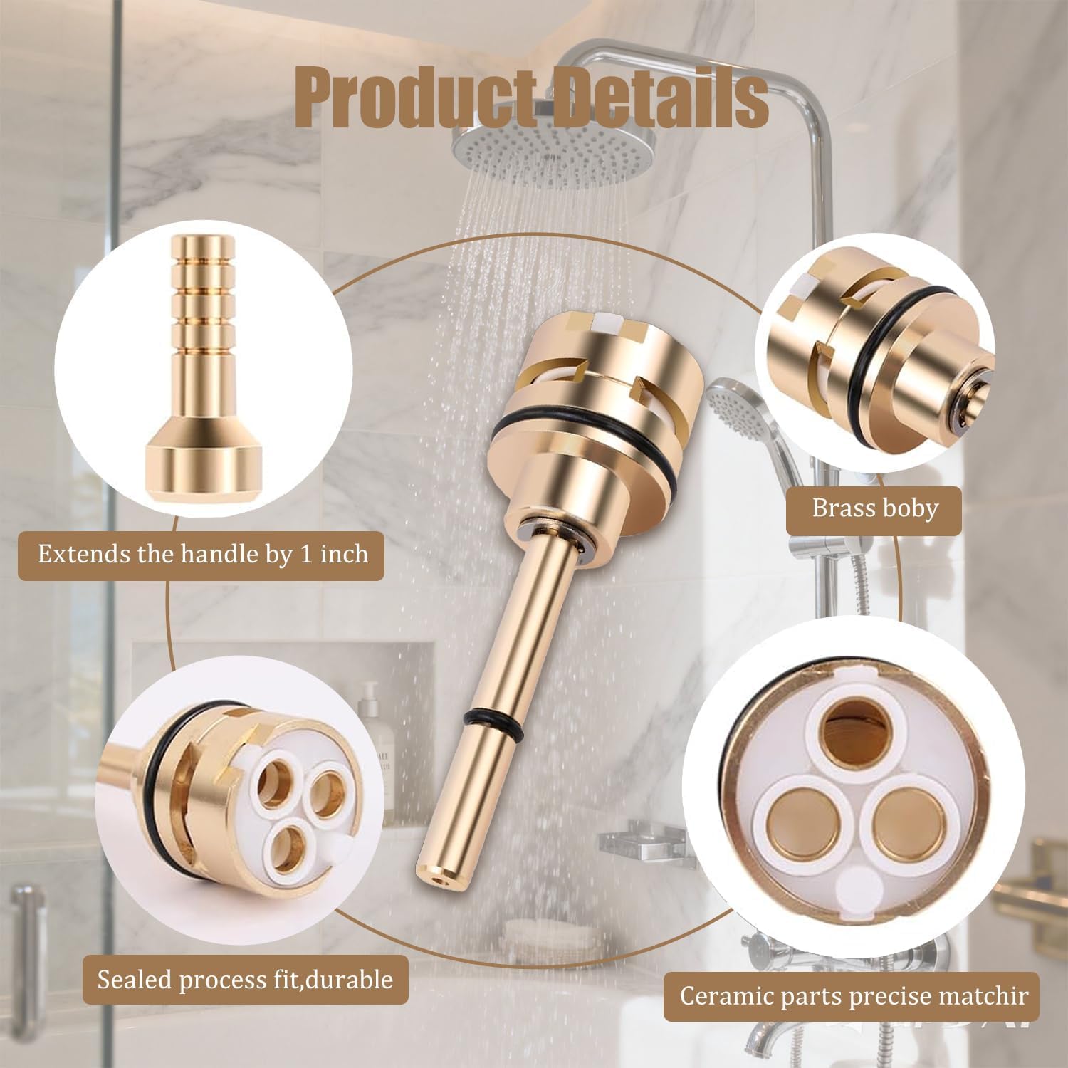 RP71718 3-Function Non-Shared Diverter Cartridge Replacement Compatible With R11000 R22000 Shower Faucet Valve 3 Separate And 3 Off Positions Solid Brass Repair Kit with Installation Tools