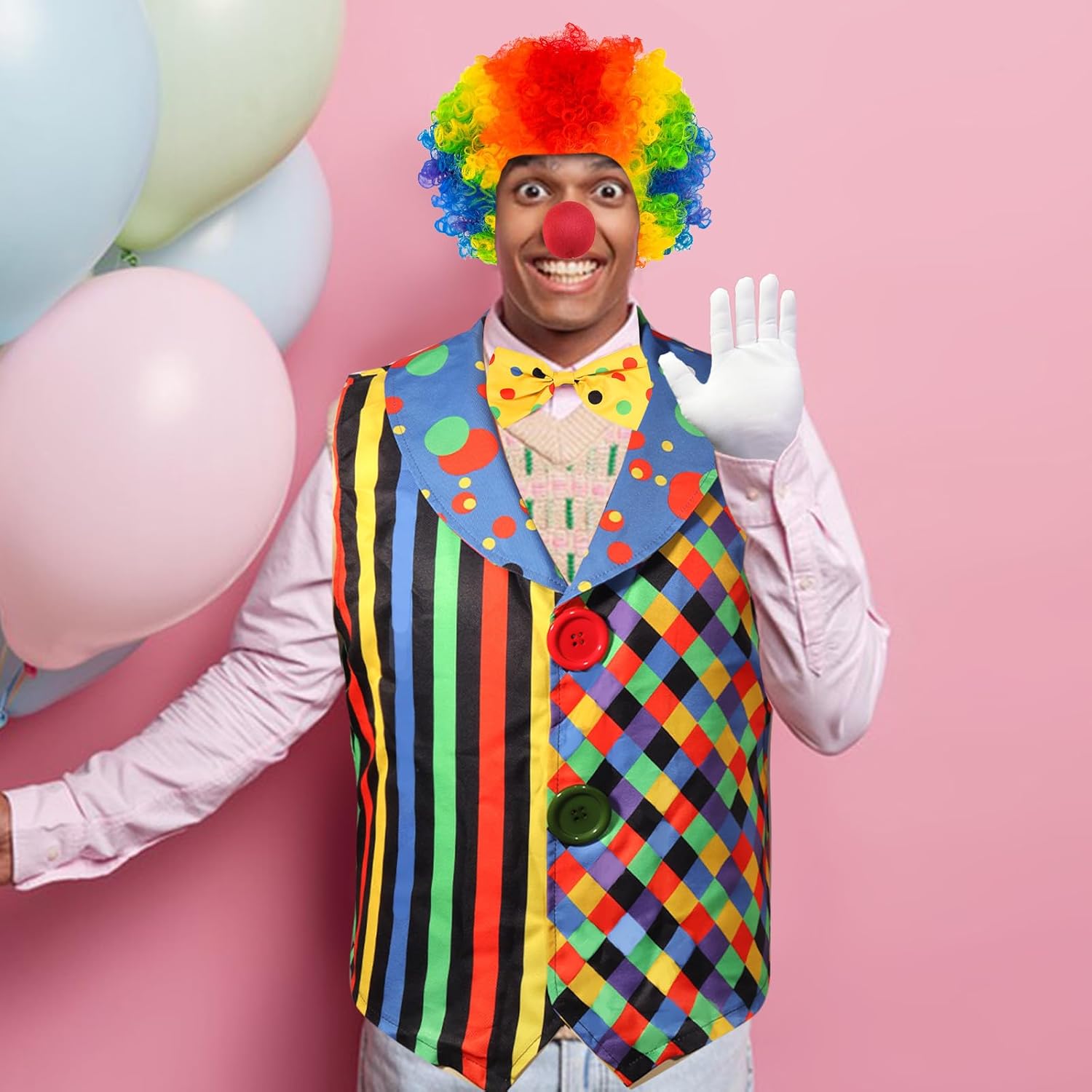 7PCS Halloween Adult Clown Costume Set Funny Carnival Accessories Vest Nose Wig Bow Tie Circus Cosplay Christmas Party - Image 7