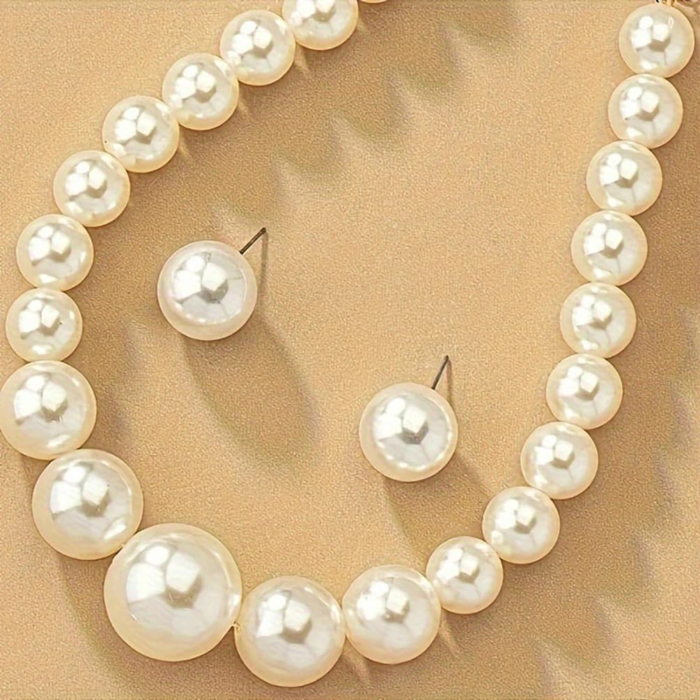Statement Big Pearl Necklace Stud Earrings Jewelry Set for Women Trendy, Cute Beaded Chunky Pearls Studs Earring Choker Necklaces Party Jewelry Gifts - Image 4
