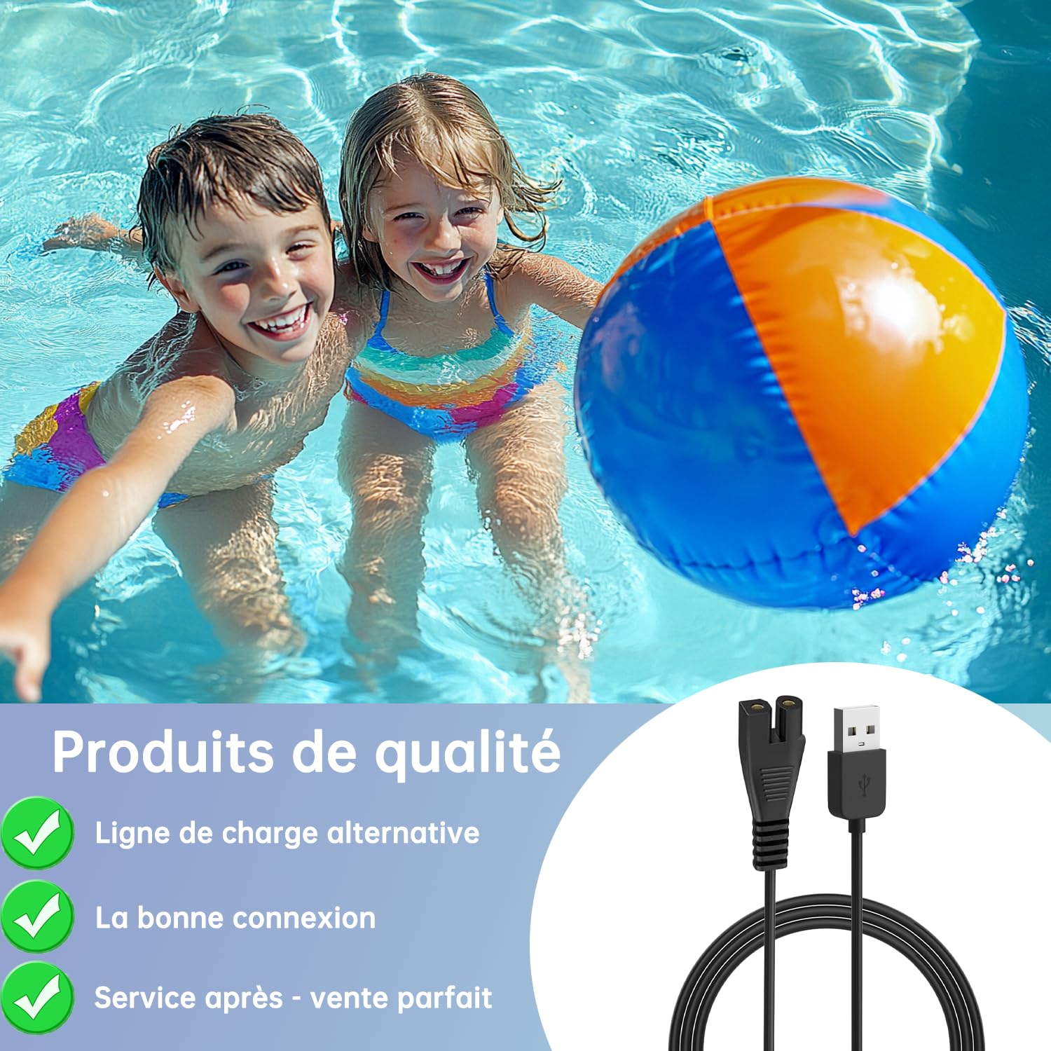 Chargeur 5V USB Câble Compatible Aspirateur Piscine Intex ZR100 28626 28620