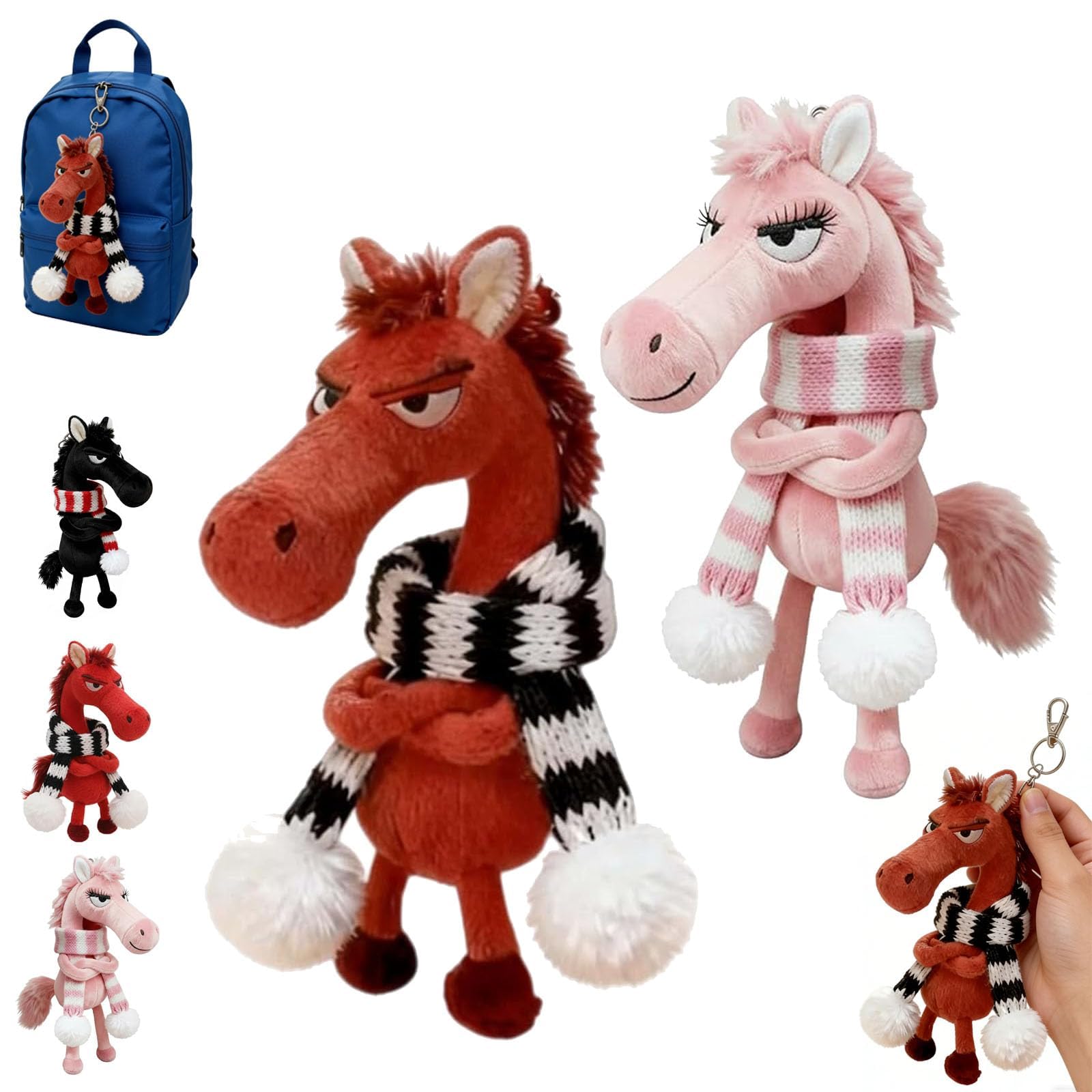Jorcedi Red+Pink 2026 Year Of The Horse Lucky Mascot – Soft Plush Horse Guardian Pendant & Charm, Luckyhorse Small Charm, Symbol Of Courage, Strength And Balance For Bag, Purse Or Keychain (Red+Pink)