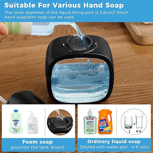 Miniatura 5 de Dispensador automático de jabón espumoso, 17 oz16.9 fl oz recargable sin contacto con 4 niveles ajustables y IPX5 resistente al agua, pantalla de