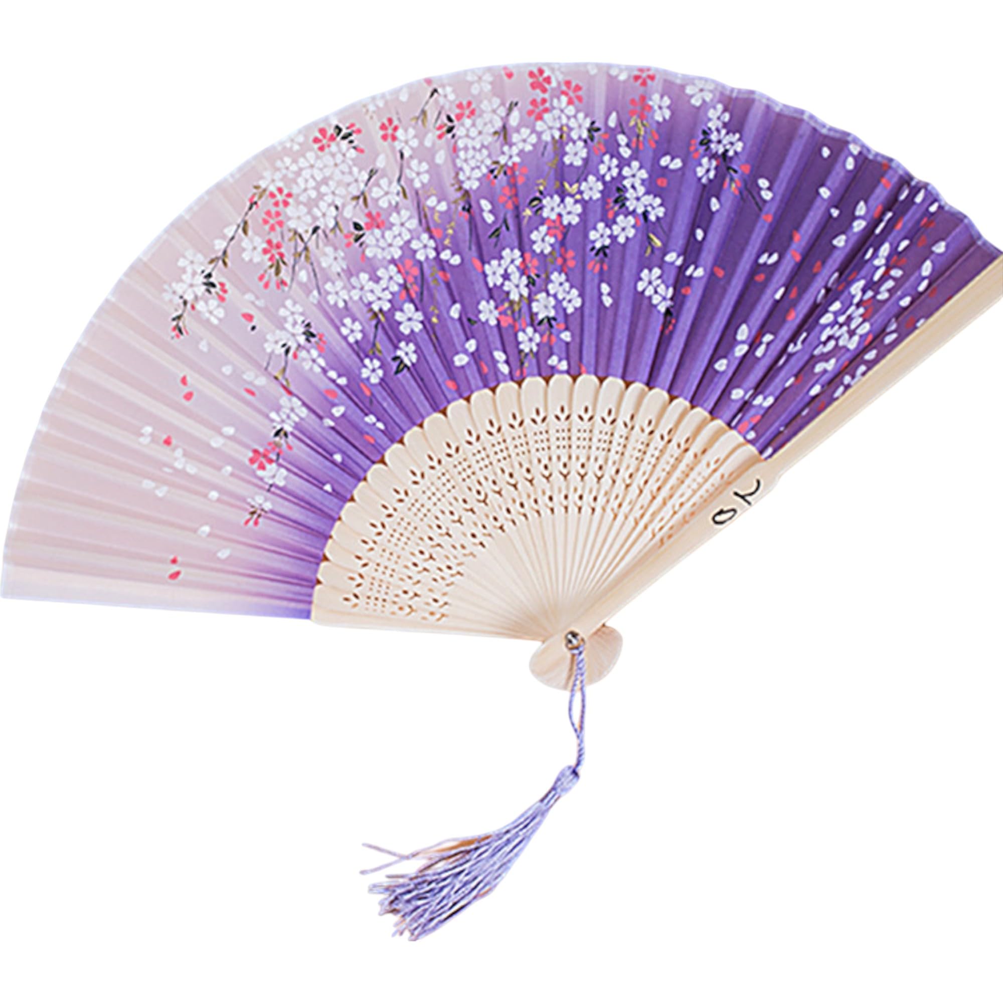 GFM® Bamboo and Silk Handheld Folding Chinese Hand Fan Wooden Wood fans for Summer, Wedding, Party Favour etc -Purple- (FLSLK-CH-6) — image 1