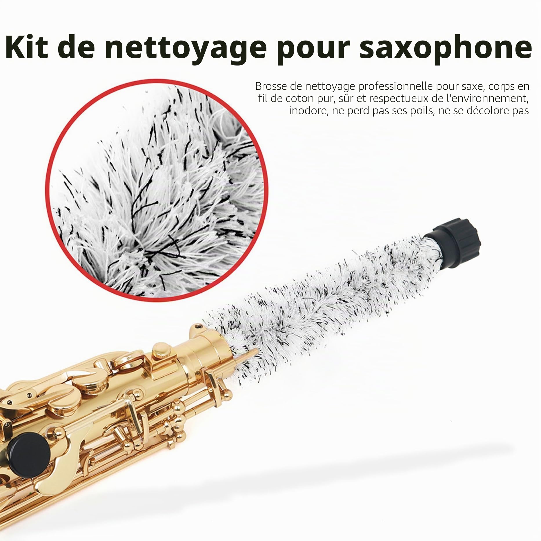 Écouvillon de Nettoyage de Saxophone Alto, Brosse de Nettoyage de Sax Alto avec Pointe en Caoutchouc et poignée, kit de Nettoyage et de Soins de Sax