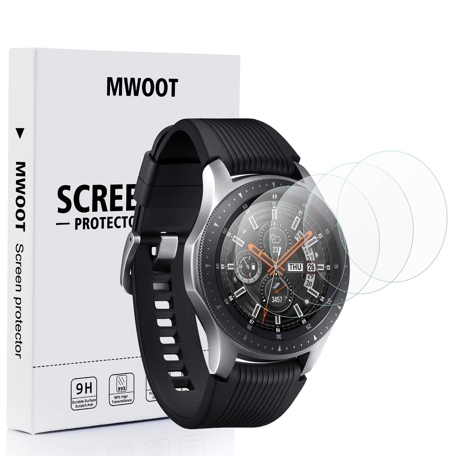 MWOOT 4 Stück Schutzfolie Kompatibel mit Galaxy Watch 4 Classic 46mm, Samsung Galaxy Watch 46mm, Samsung Gear S3 Frontier und Classic, 9H Härte Kratzfest Displayschutz Schutzglas