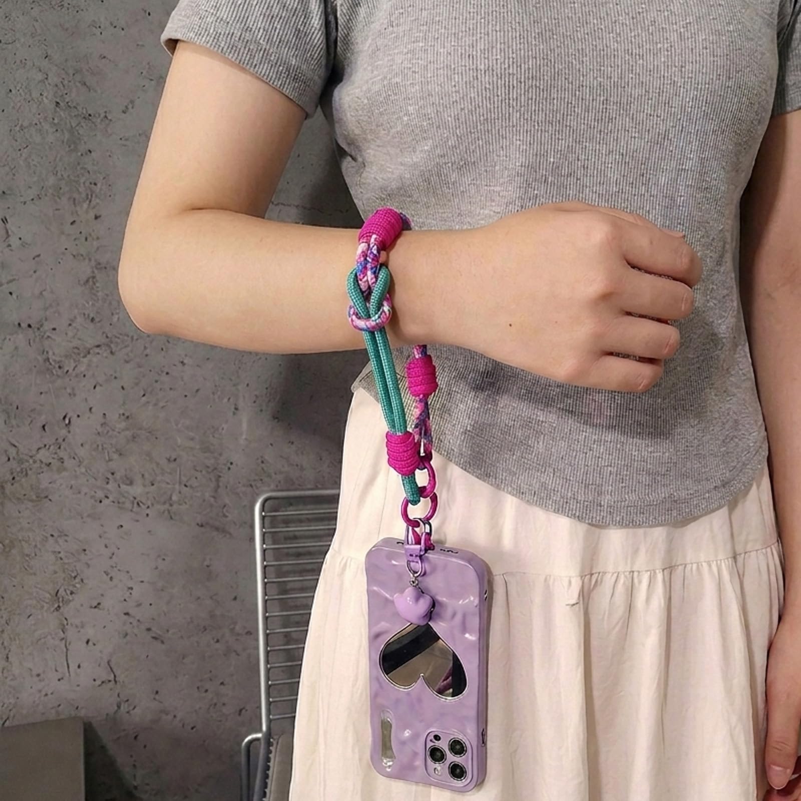 Farbblockierung Handykette Kurz Handyband Universal Rosa Handyanhänger, Gewebt Phone Strap Lanyard Handschlaufe Handy Handyschmuck für Handyhülle Keychain