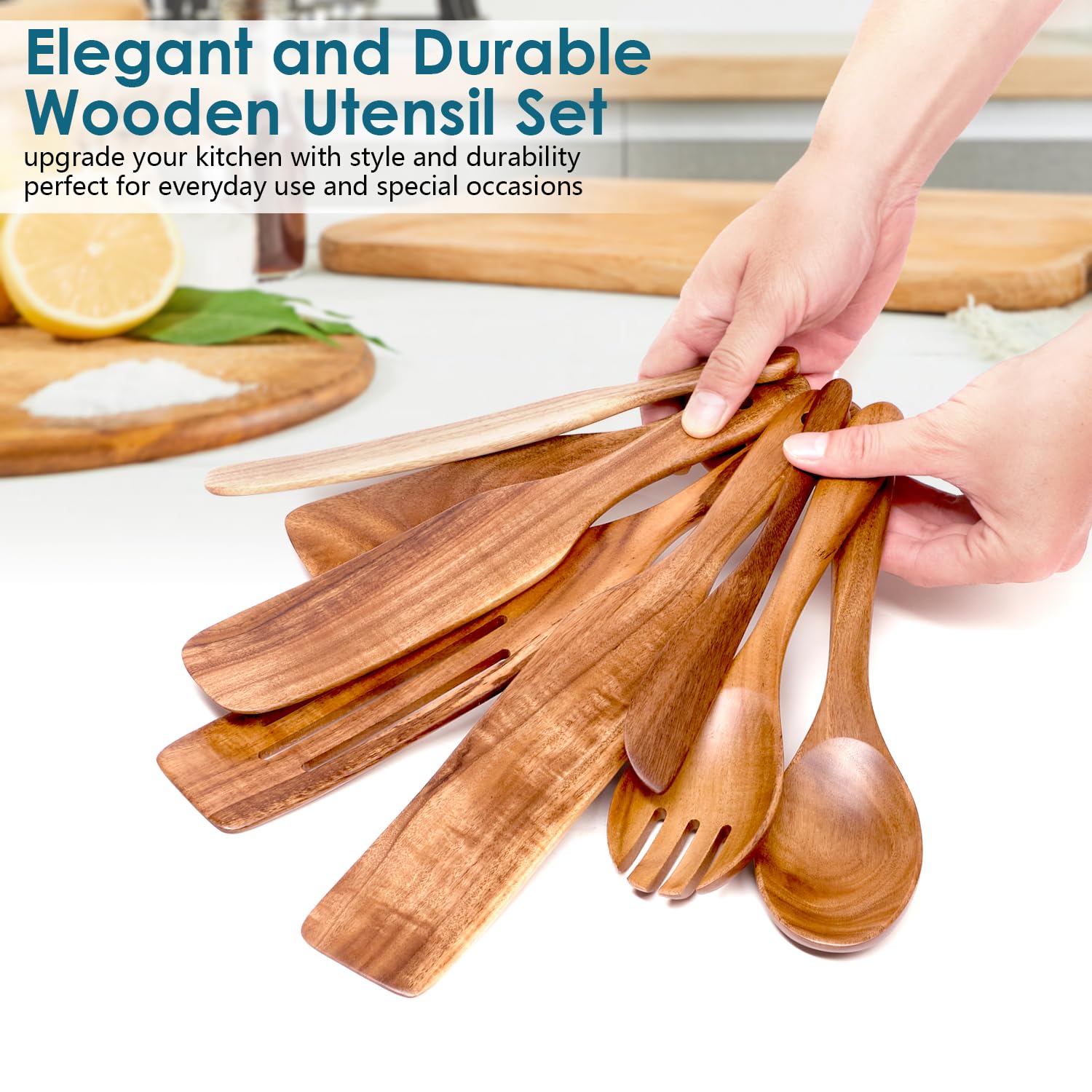 Howhong Premium Holz-Schildkröten-Set von Howhong, Küchenhelfer, 8-teiliges Kochutensilien-Set aus Holz, Antihaft-Kochutensilien-Set zum Mischen, Rühren und Servieren