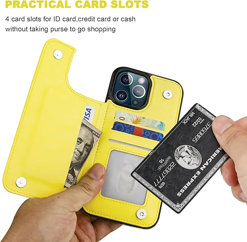 Miniatura 10 de ONETOP Funda tipo cartera compatible con iPhone 13 Pro Max con tarjetero, piel sintética, ranuras para tarjetas, doble cierre magnético y funda