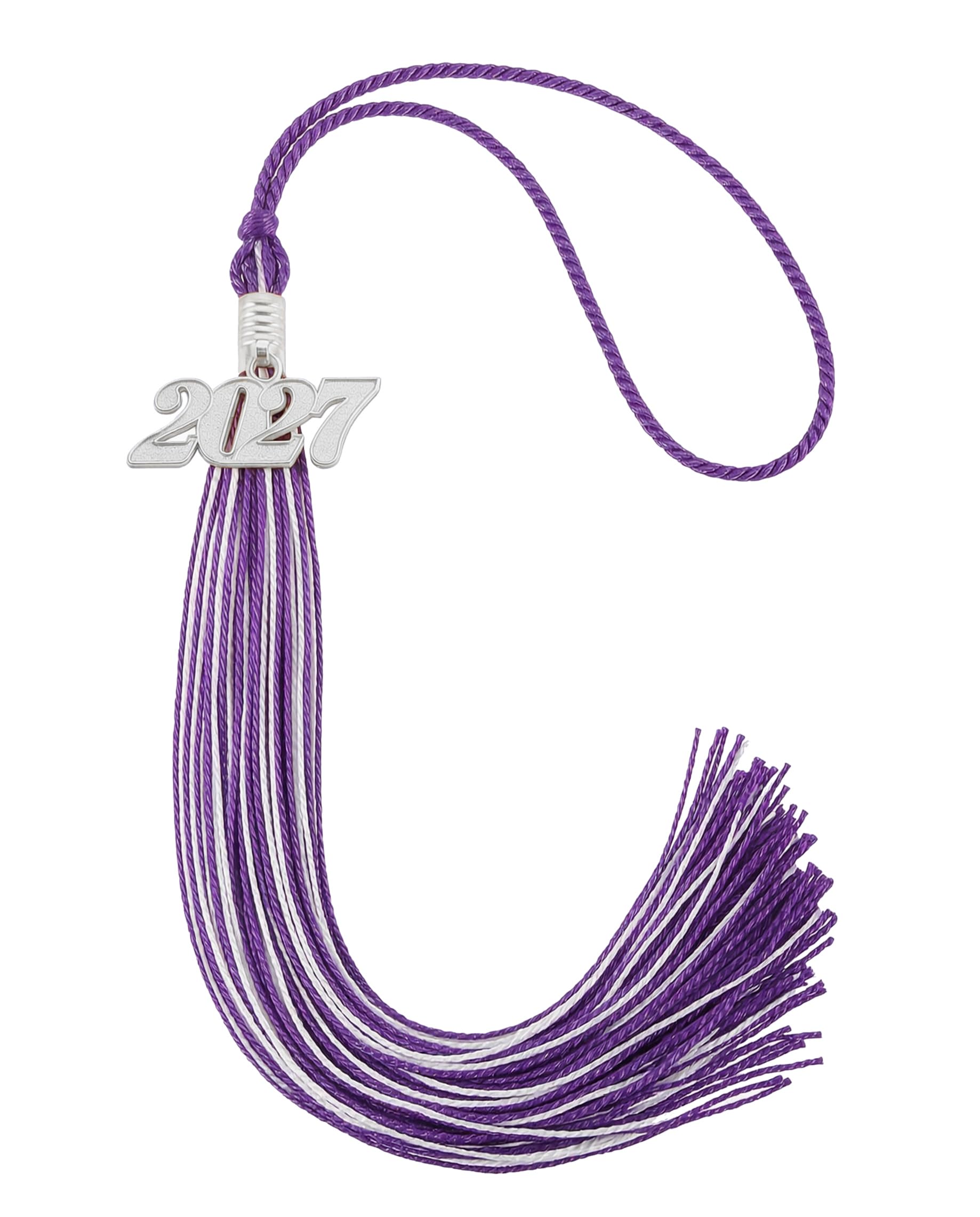 Graduation Tassel 2027 for Grad Cap,Purple and White Tassel with Silver Charm