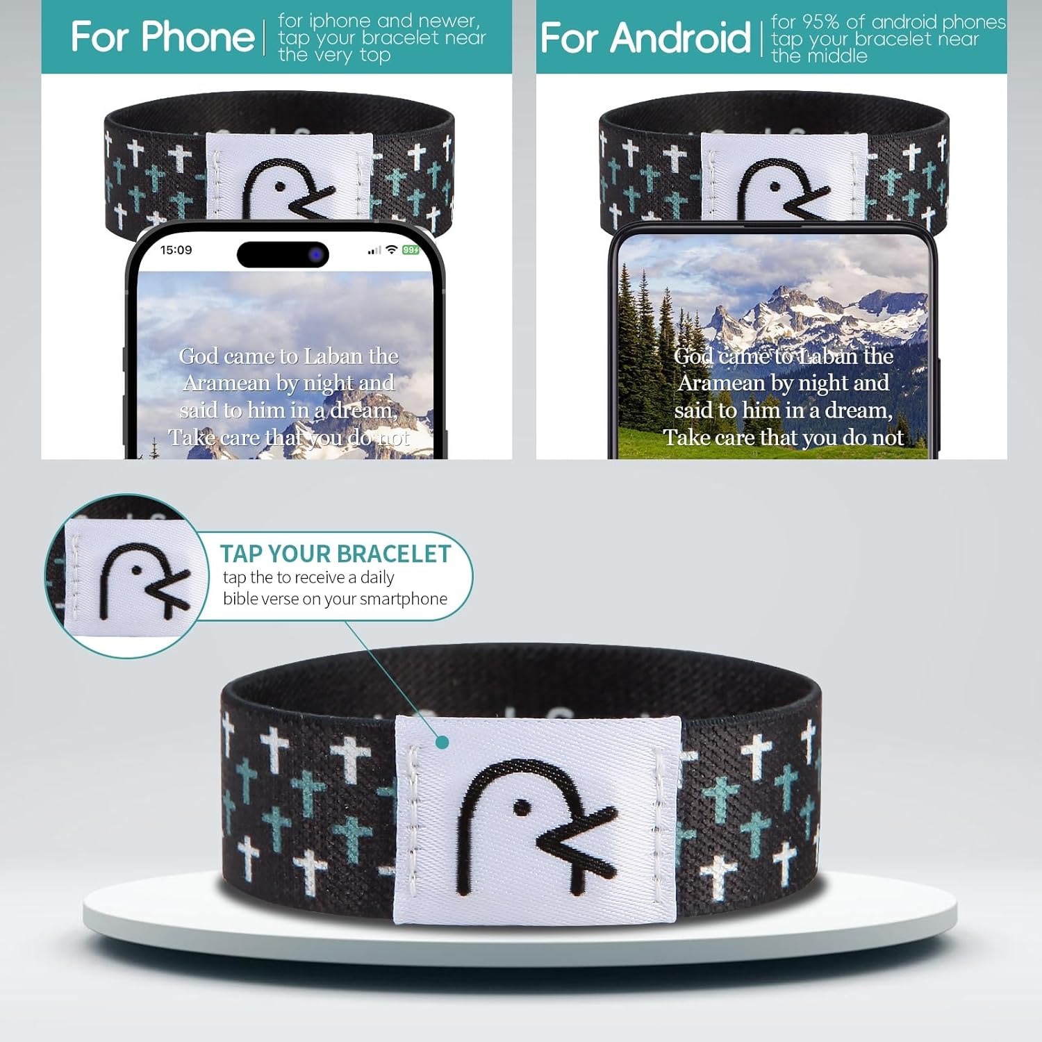 Bible Verse Bracelets, Daily Bible Verse Bracelet, Wearable Bible Bracelet with Nfc, Inspirational Bible Verse Religious Jewelry Religious Bracelets Gifts for Men Women Teens - Image 2