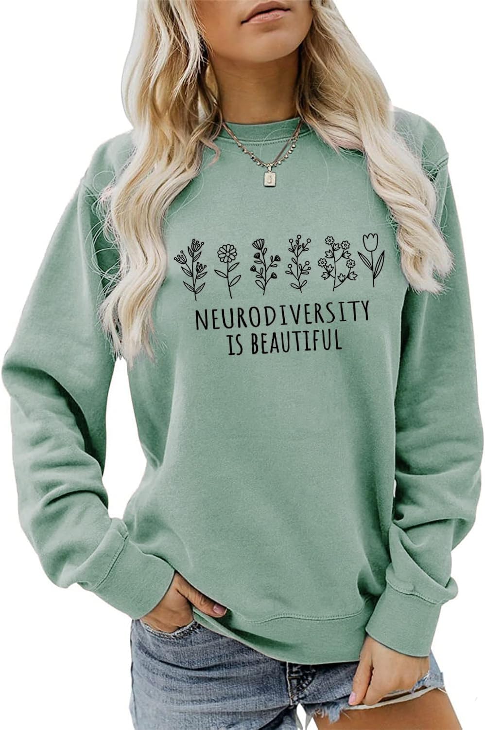 Neurodiversity is Beautiful Sweatshirt, Autism Awareness Sweater Women Flower Crewneck Pullover Tops Autism Mom Shirt