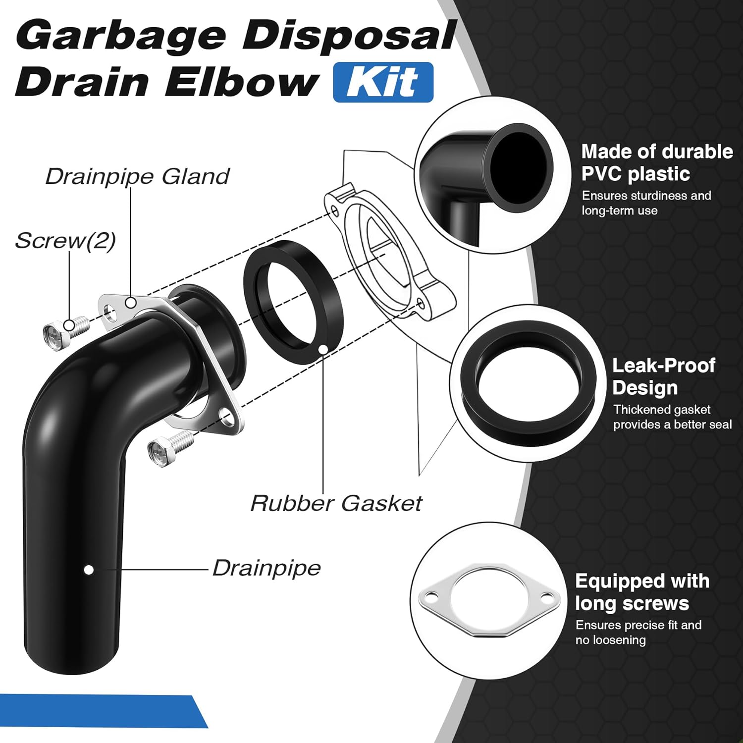 Saillong 2 Set Garbage Disposal Drain Elbow Replacement Kit, Includes 1.5 Elbow, Flange, Gasket and Screws, Easy DIY Installation, Fits Most Garbage Disposal Drain Kits