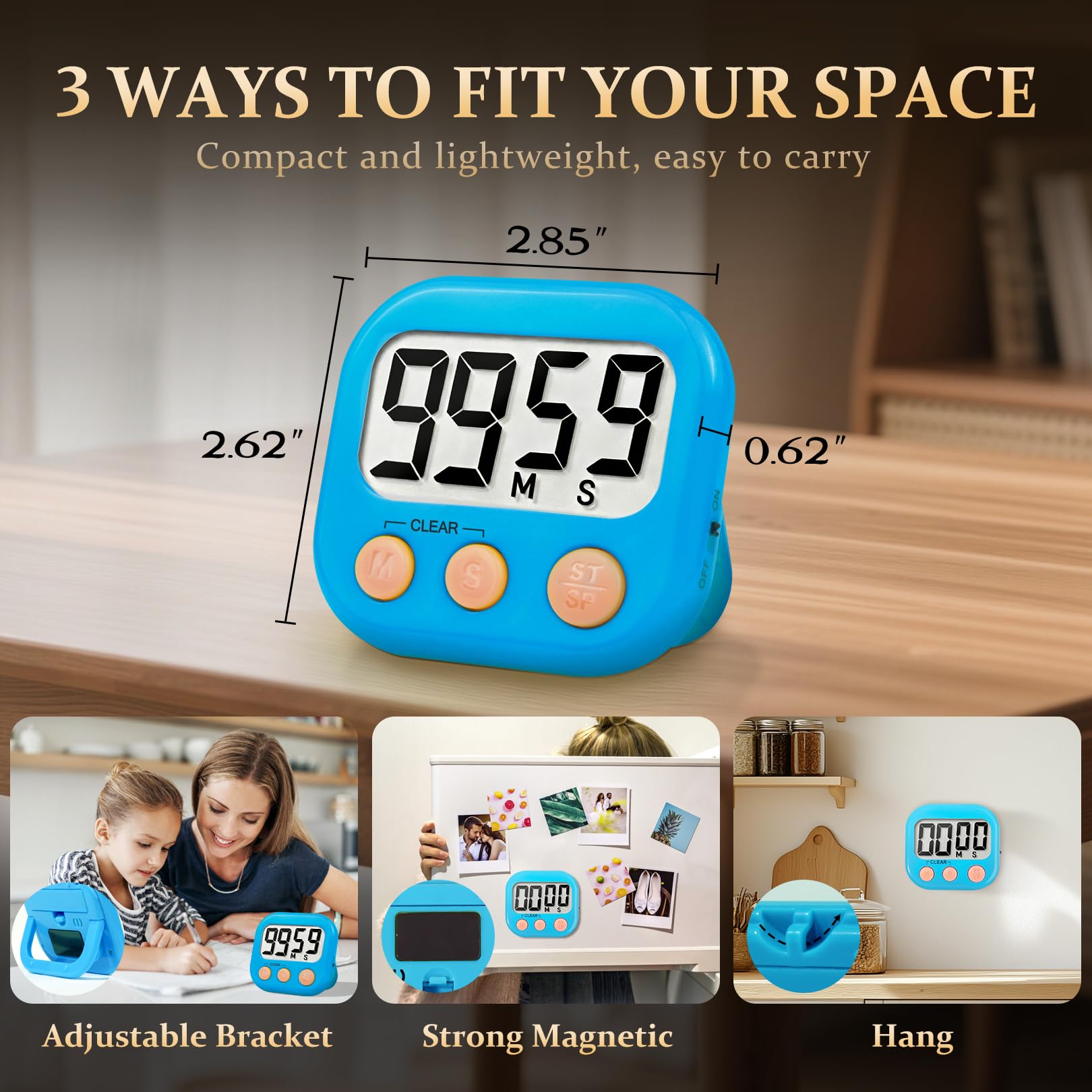 Paquete de 24 temporizadores digitales de cocina, pequeños temporizadores de aula para niños y profesores (azul y rosa)