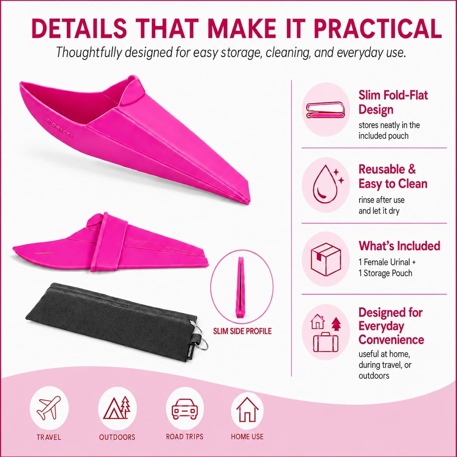 Portable Female Urinal, Leak-Resistant Foldable Pee Funnel for Travel
