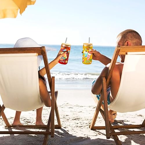 Miniatura 7 de Taza de café helado, tazas de vidrio con tapa de bambú y pajita, juego de 6, vasos de cerveza de 16 onzas, vaso iridiscente, vasos de vidrio para