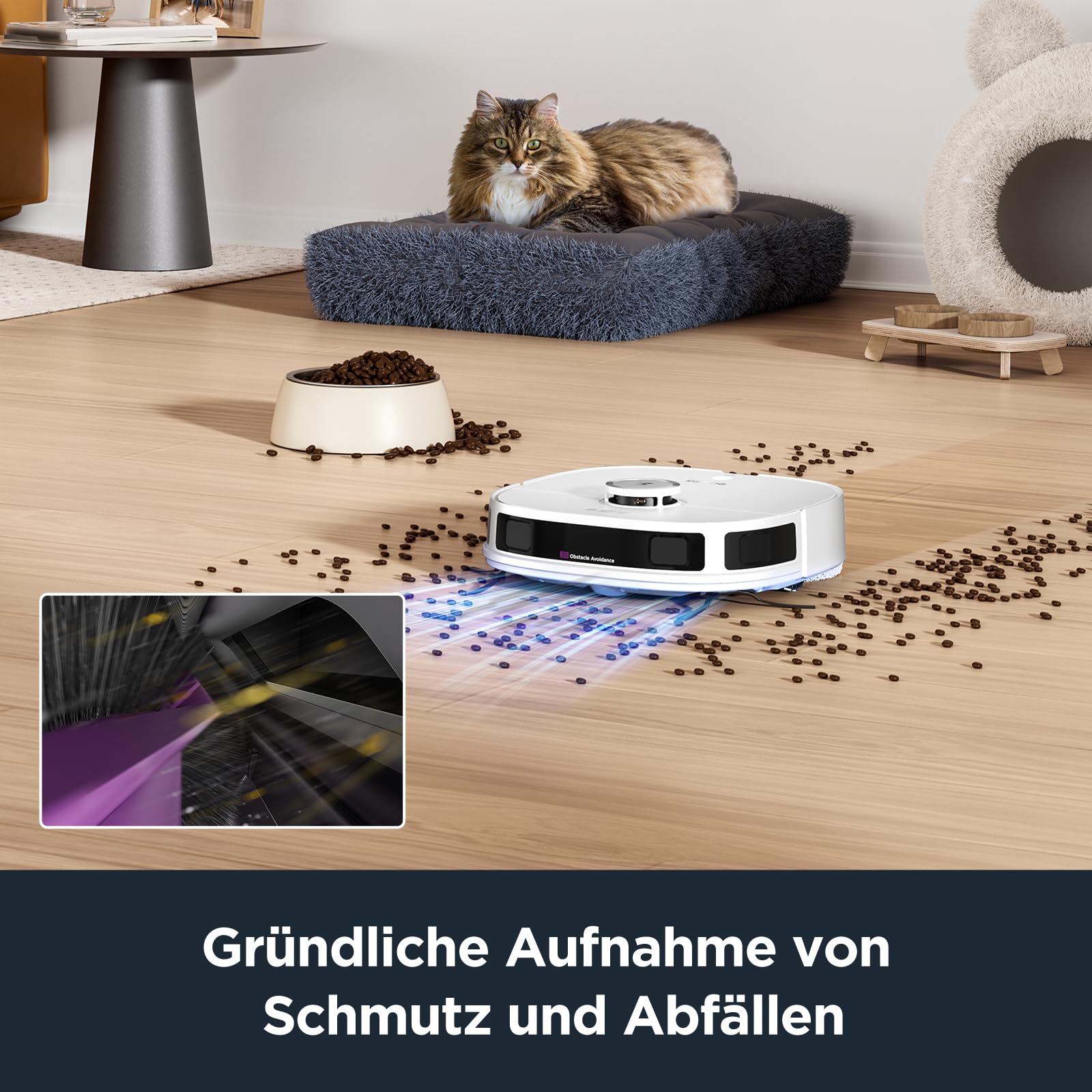 EUREKA J12 Ultra DE Saug- & Wischroboter + All-in-One Station (KI-3D-Hinderniserkennung, intelligente Haustierumgehung, Auto Teppicherkennung, ideal gegen Tierhaare, App- & Sprachsteuerung) weiß