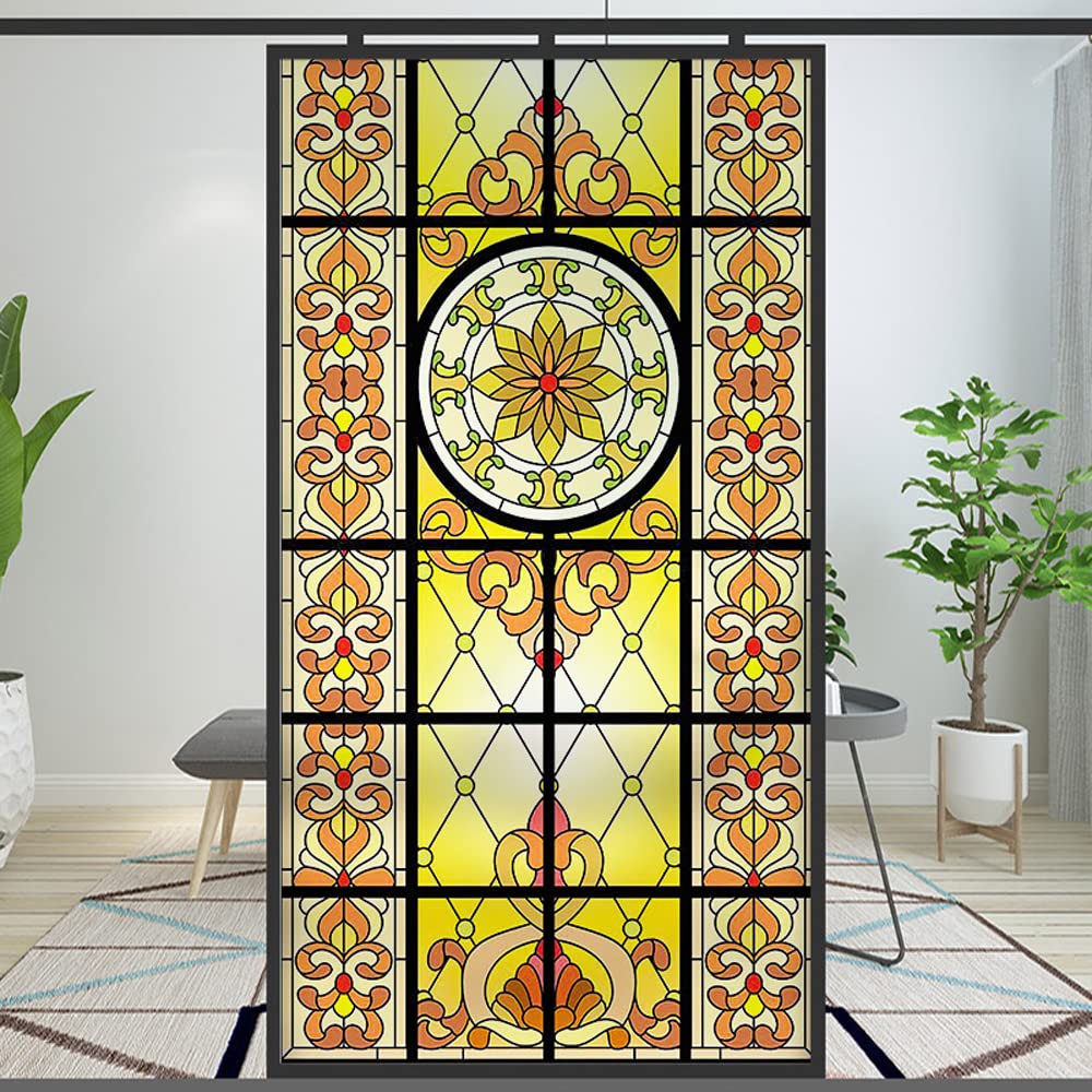 Privacy Windows Film European Church Style Stained Glass Static Cling Decorative Frosted Window Stickers (Pattern 9,27x39.37(69x100cm))