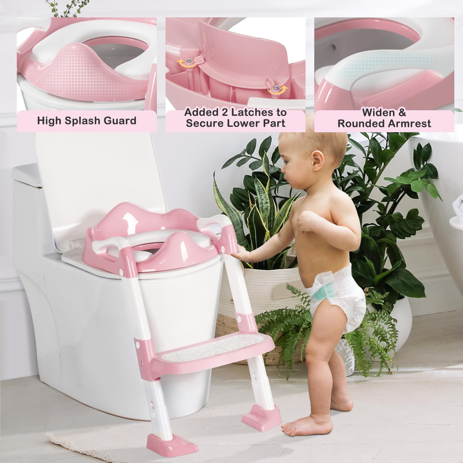 BRINJOY Töpfchentrainingssitz mit Tritthocker, Leiter, Töpfchentoilettensitz mit Töpfchentrainingstabelle und gepolstertem Griff, Kinder-Töpfchentraining, Toilettenstuhl für Mädchen und Jungen, mit