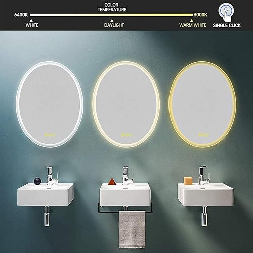 Miniatura 3 de CITYMODA Espejo LED ovalado de baño de 20 x 28 pulgadas, espejo ovalado iluminado de 3 colores, espejo LED regulable para baño, antiniebla, montado