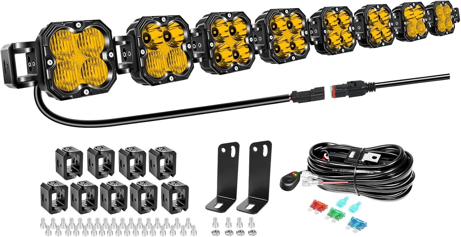 Willpower 2X 4.3 30W 3000LM LED Work Light with 12V DT Wire Harness, Square Off Road Driving Lights Fog Lamps for Car Truck 4x4 Boat Tractor, 6000K White, Waterproof Headlight, Flood Spot Combo