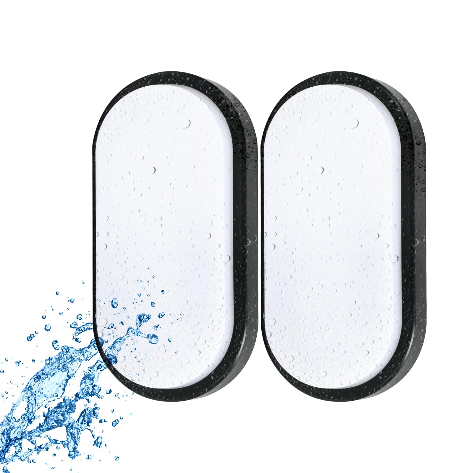paul russells 8W Oval LED Bulkhead Light – Wall Mounted Outdoor Fixture with Black Trim, IP54 Waterproof, 650LM, 6500K Daylight White, Perfect for Bathroom, Kitchen, Hallway, Garden and ceiling 2 Pack