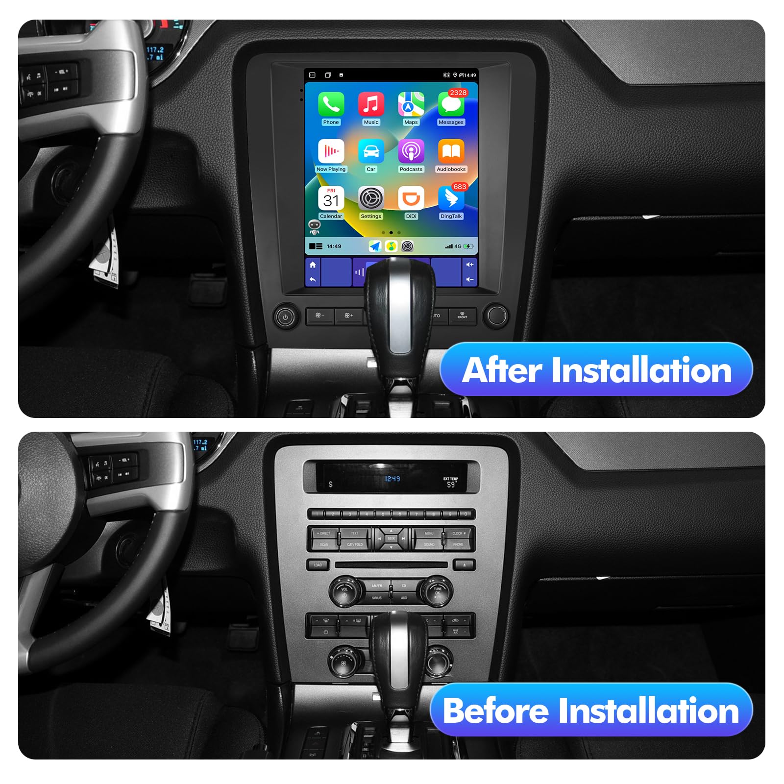 2+32G 9.7-inch Android 12 Car Stereo for Ford Mustang 2010 2011 2012 2013 2014 IPS Touchscreen Screen Car Radio with Carplay & Android Auto Support Backup Camera GPS FM Navi BT SWC