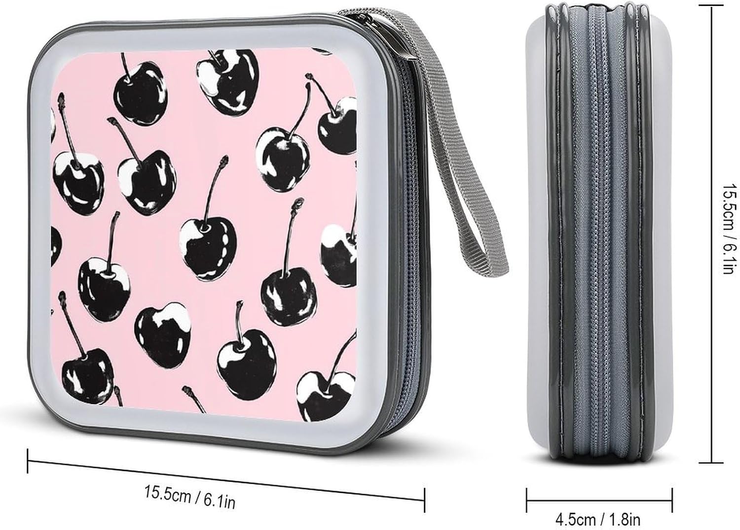 Black Cherries Cow Print Protective CD Case Storage Rack 40 Capacity DVD Holder Organizer Car Travel