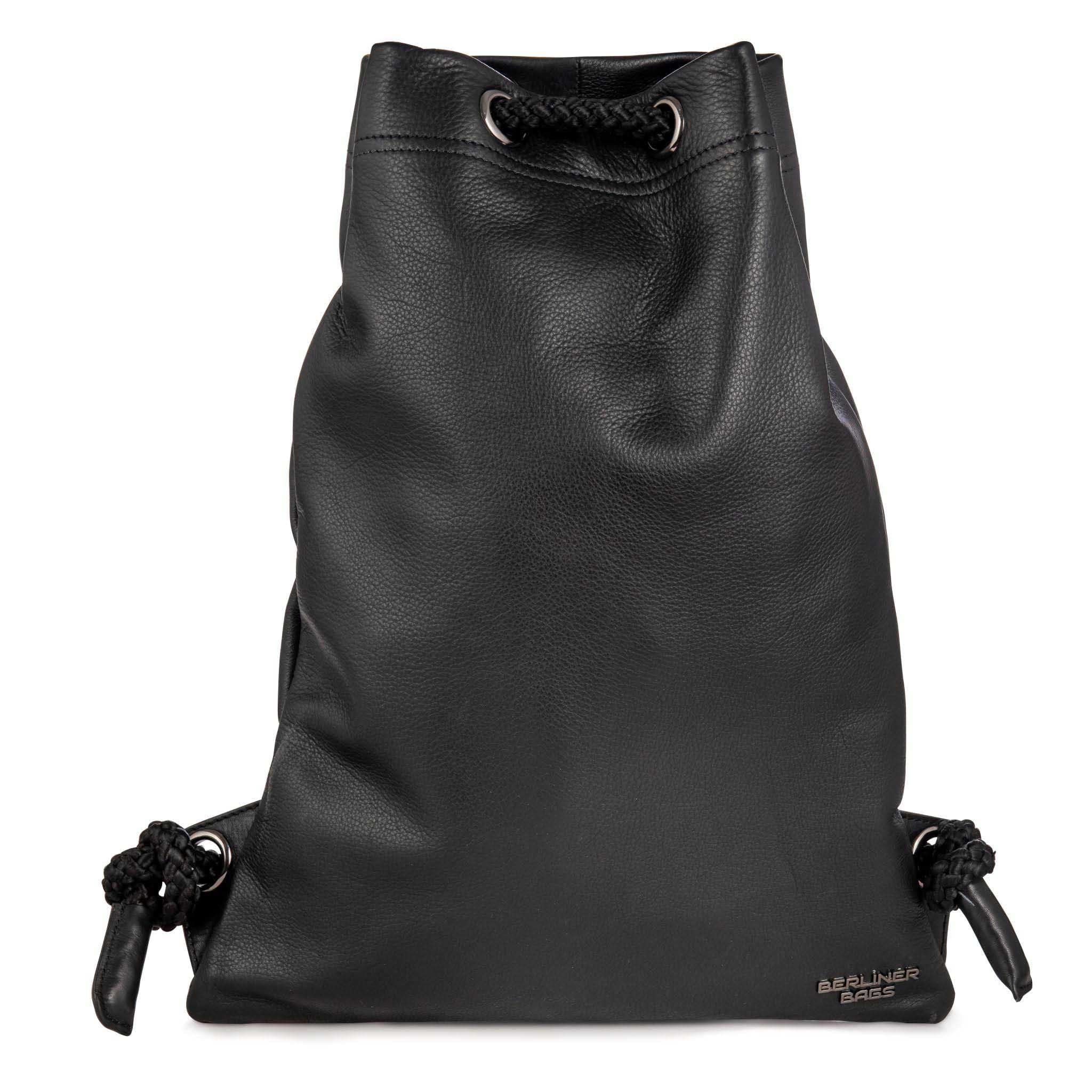Berliner Bags Sacca Sportiva in Vera Pelle, Turnbeutel con Coulisse, Zaino Palestra e Tempo Libero per Donna e Uomo – Nero