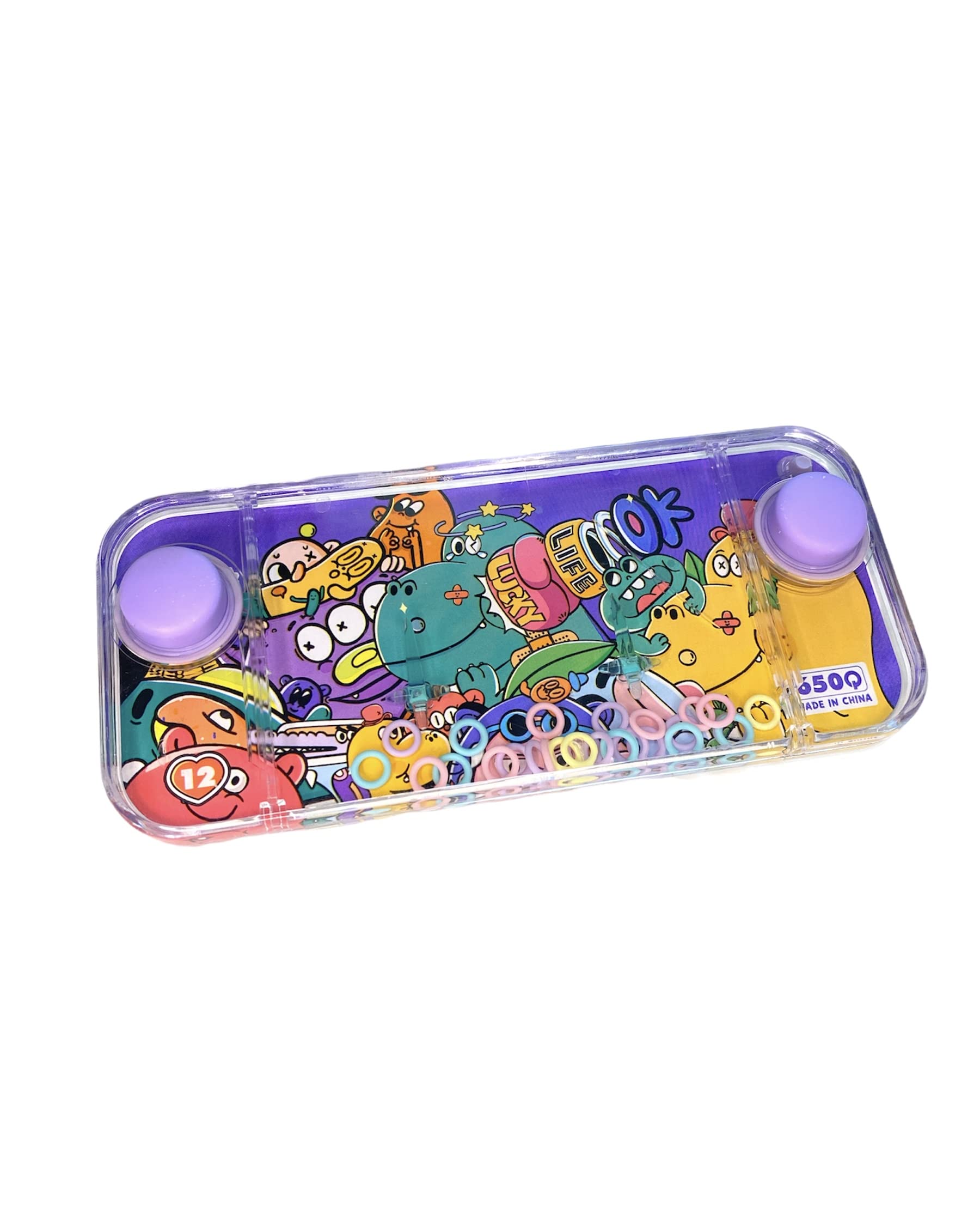 BLUECHOLON Mini Water Ring Game. Travel Skill Game for Kids. Sea Animal Theme. (Cartoon 2 Violet Buttons 12)