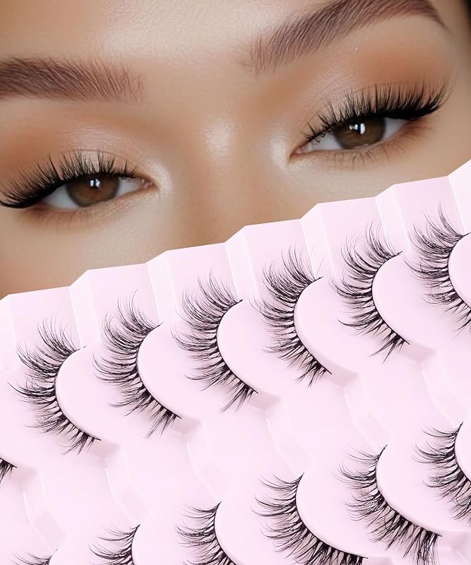 Cílios postiços EVENTILL estilo cat eye, manga, com curvatura C e faixa fina, pacote com 7 pares