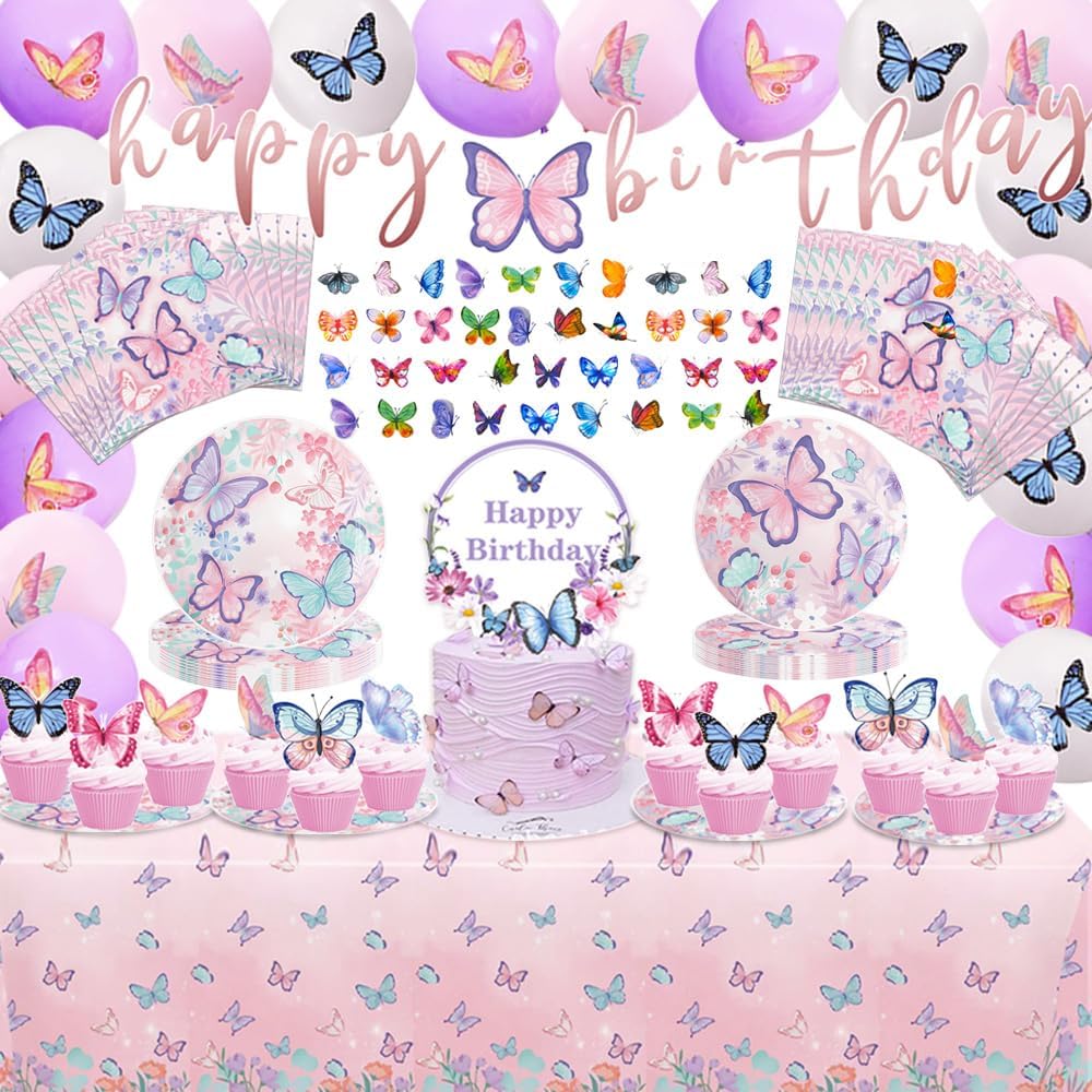 Butterfly Birthday Party Decorations, Pink and Purple