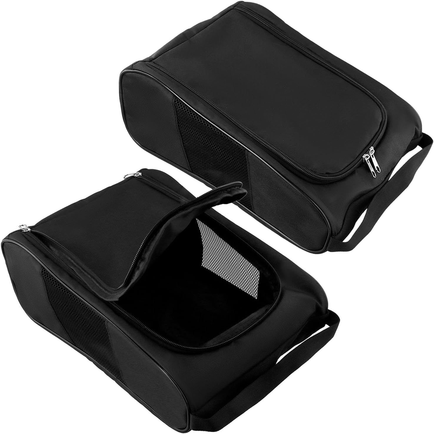 QWORK Golf Shoe Bag - 2 Pack Outdoor Zippered Shoe Carrier with Mesh Holes - Compatible with Various Shoe Sizes -Sport Shoes Bag Travel Shoe Bags