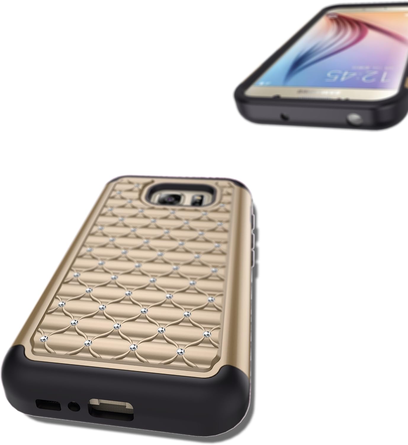 Style4U Galaxy S7 Active Case, S7 Active Case, Studded Rhinestone Crystal Bling Hybrid Armor Case Cover for Samsung Galaxy S7 Active [Not for Galaxy S7] with 1 Stylus [Gold/Black]