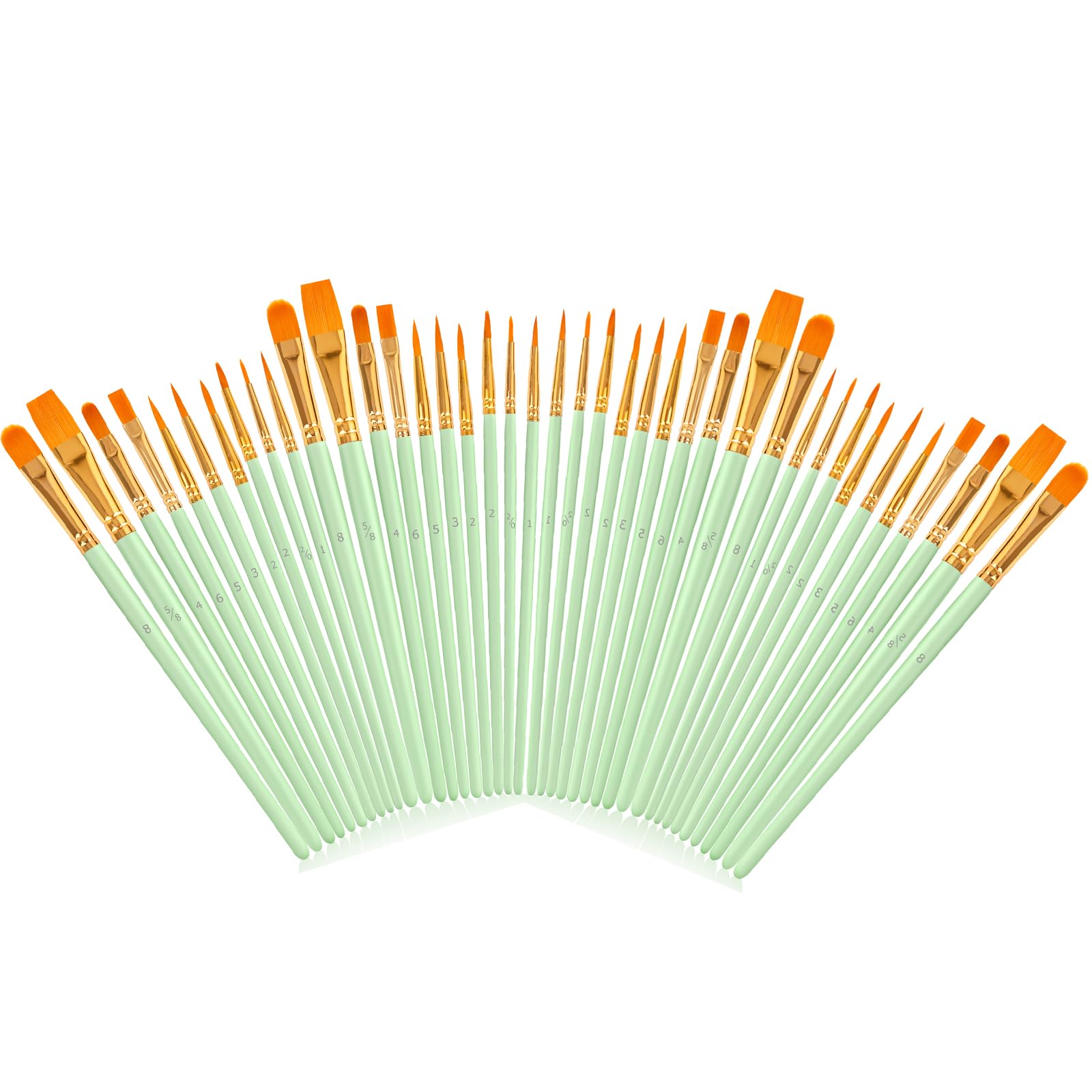 SoucolorWatercolor Paint Brushes Set, 40Pcs Round Pointed Tip Painting Supplies for Acrylic Painting Oil Watercolor Halloween Pumpkin Ceramic Crafts Supplies Rock Body Face Nail Art, Mint Green