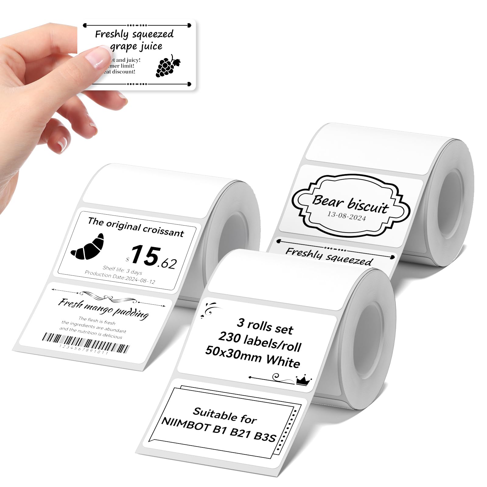 NIIMBOT Labels for B1/B2/B21/B31/B3S/K3 Sticker Printer, 50x30mm, White
