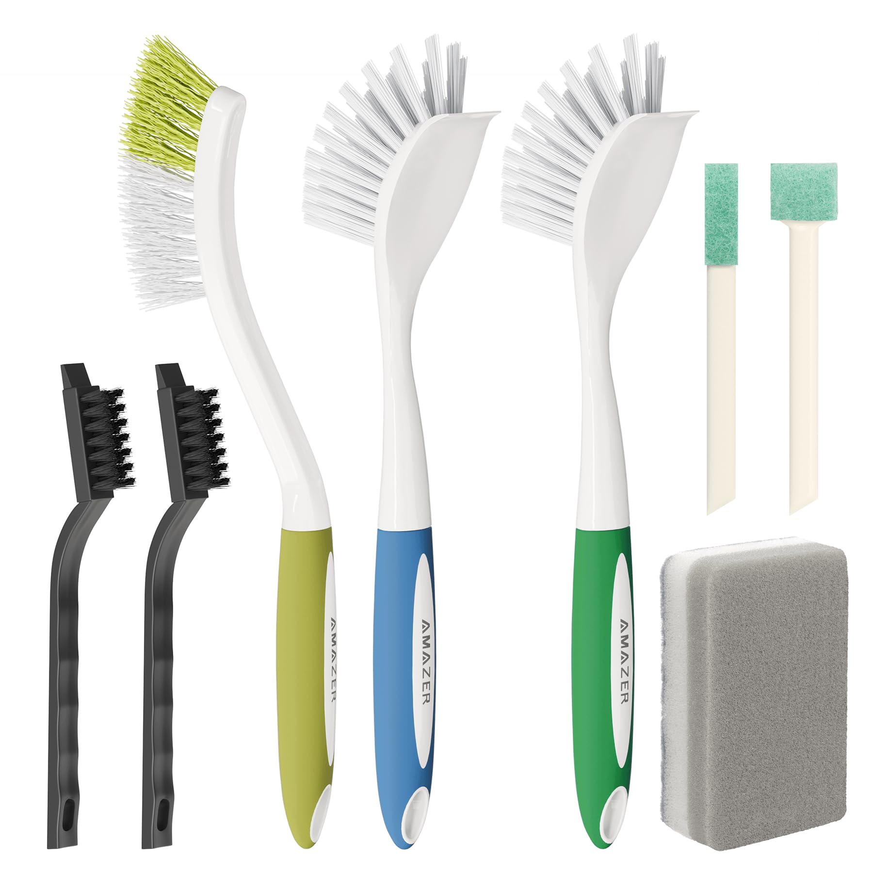 Amazer 8 Pack Cleaning Brush Set for Kitchen, Dish Scrubber Brush with Stiff Bristles, Crevice Brush, Scouring Pad, Stove Cleaning Tools for Household Use Sink, Pots, Bathroom, Window