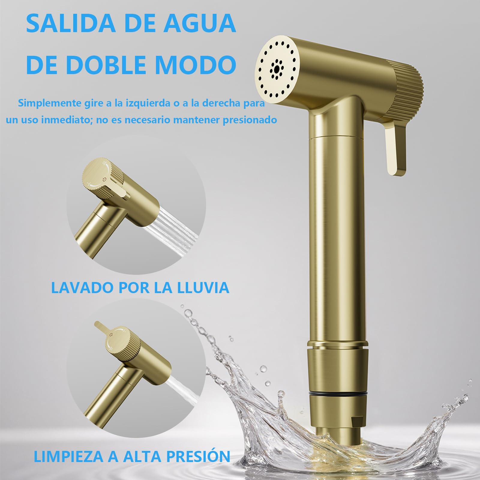 Oro Cepillado Kit de Rociador de Mano para Inodoro, 2 Modos Ducha Bidet para Inodoro, Latón Rociador de Bidé Montado en Pared para Inodoro con Manguera de 1.2m y Soporte, para Higienico Personal