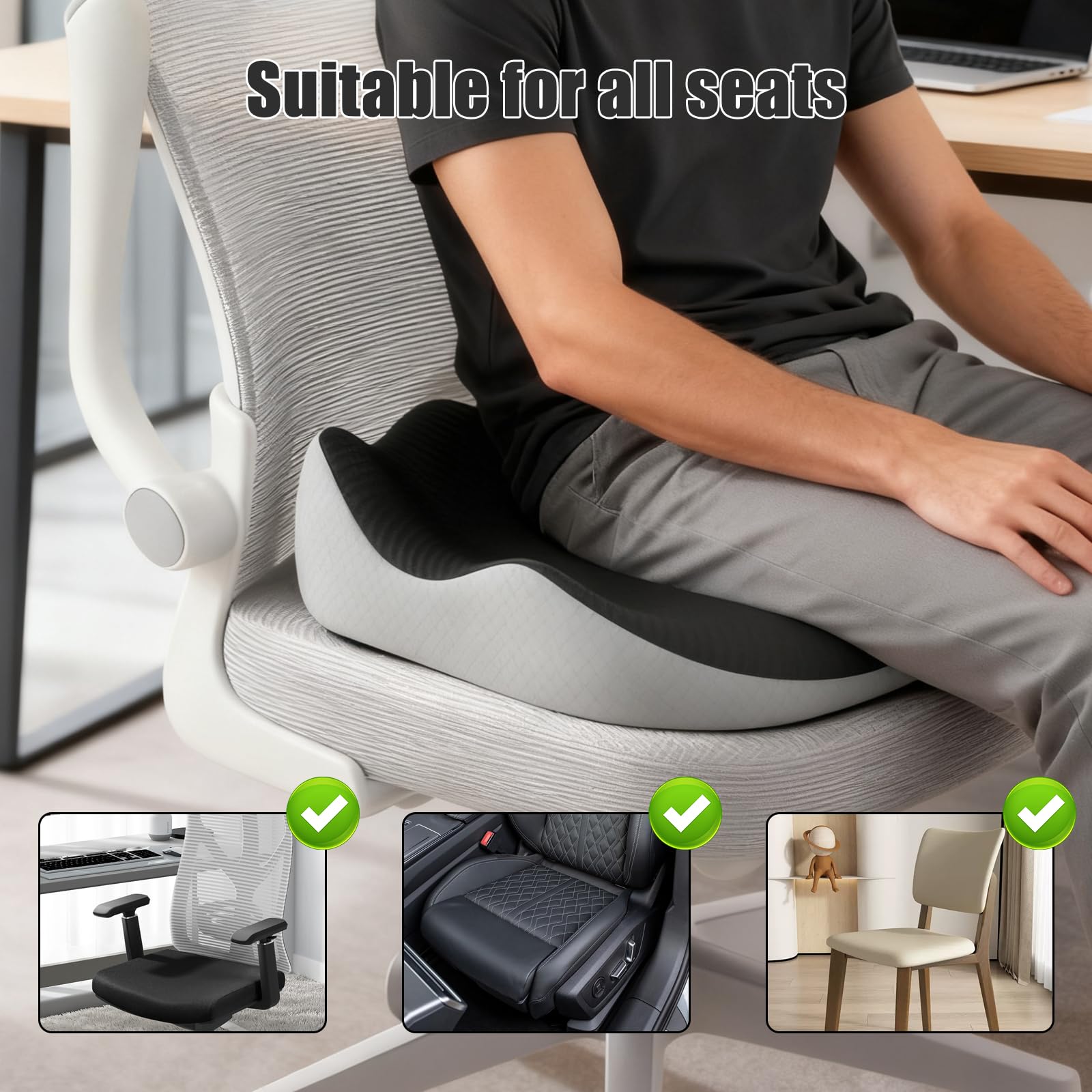 Cuscino Coccige,Cuscino Ergonomico Sedia Ufficio Cuscino Antidecubito Ergonomico con Design Cavo Auto Driver in Schiuma Memoria con Foro Centrale Memory Foam per Ufficio Casa Auto e Sedia a Rotell
