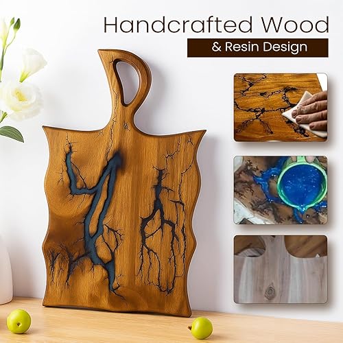 Miniatura 3 de Hermosa tabla de embutidos  Tabla de cortar de resina y madera para cualquier juego de cocina  Grande hecho a mano  Bandeja o plato para servir