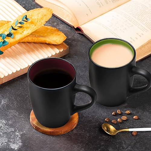 Miniatura 6 de Juego de 6 tazas de café de 16 onzas, tazas de café grandes de cerámica con asa, taza de café negro mate, aptas para lavavajillas, café, cacao,