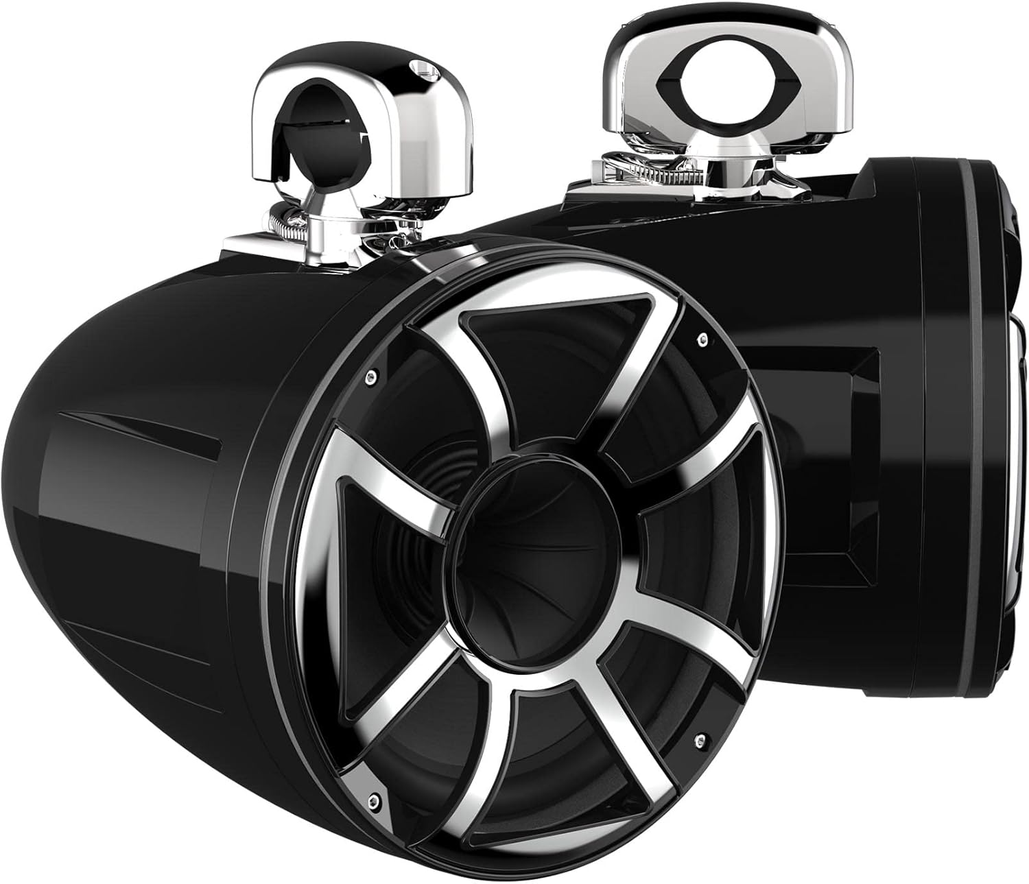 Wet Sounds REV 12 HD 12" Horn Loaded Compression Driver Tower Speakers with XS Grills & Stainless Swivel Clamps, 400 Watts RMS, Black, Pair