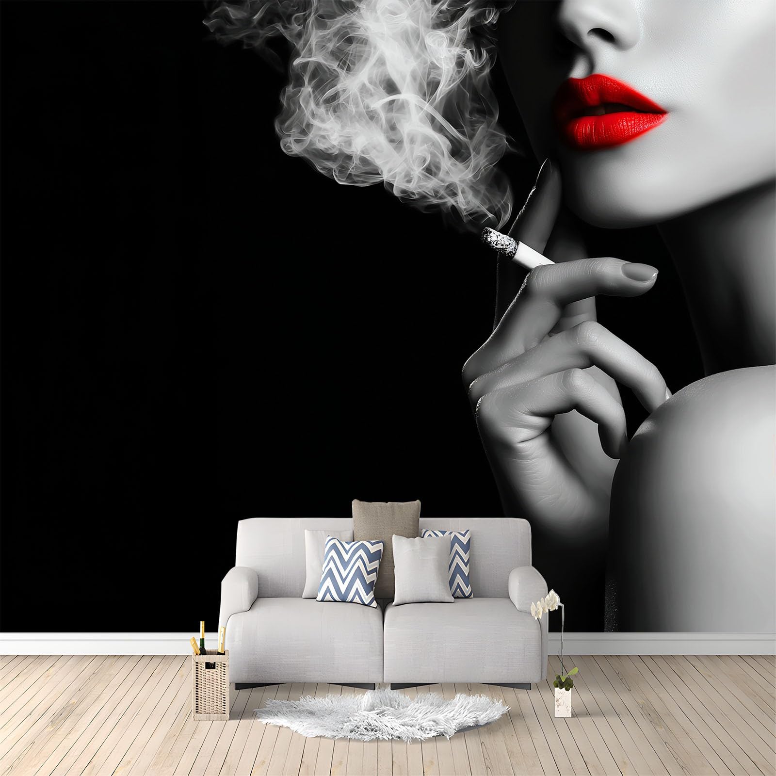 Générique 300 x 210 cm Fotografia damska paląca tapeta z nadrukiem 3D nowoczesny panoramiczny gobelin ścienny, dekoracja ścienna, ekologiczna, do salonu sypialni, czarna