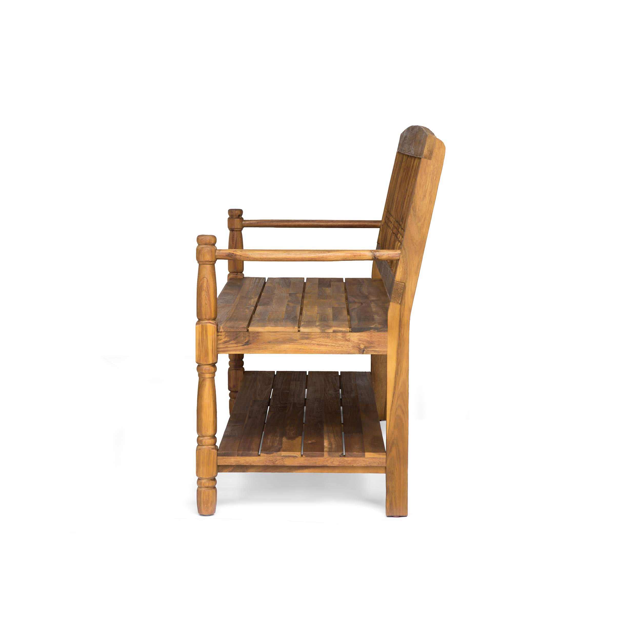 Christopher Knight Home Eddie Indoor Farmhouse Acacia Wood Bench with Shelf, Teak Finish