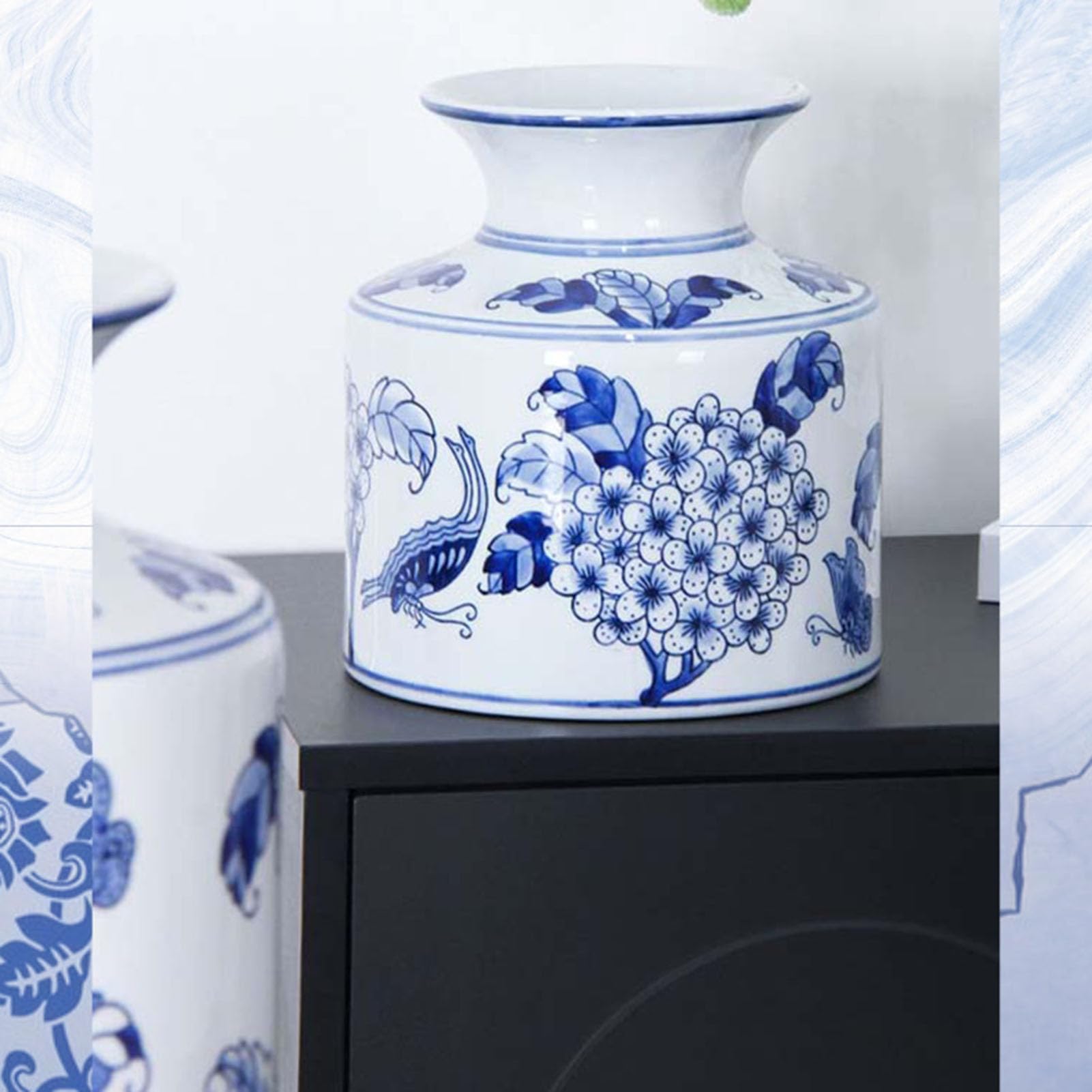 Vintage niebiesko-biały wazon porcelanowy, ręcznie wykonana chińska ceramiczna urna na kwiaty do wiejskiego wystroju Boho, dekoracyjny wazon do półki w przedpokoju stolik kawowy,B