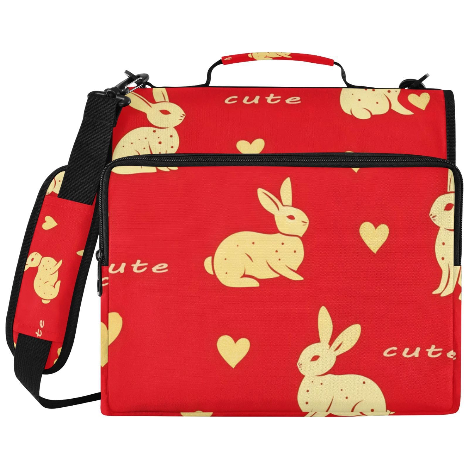 Ringbuch-Tasche mit Hasen-Herzmuster, Reißverschluss, 3 Ringe